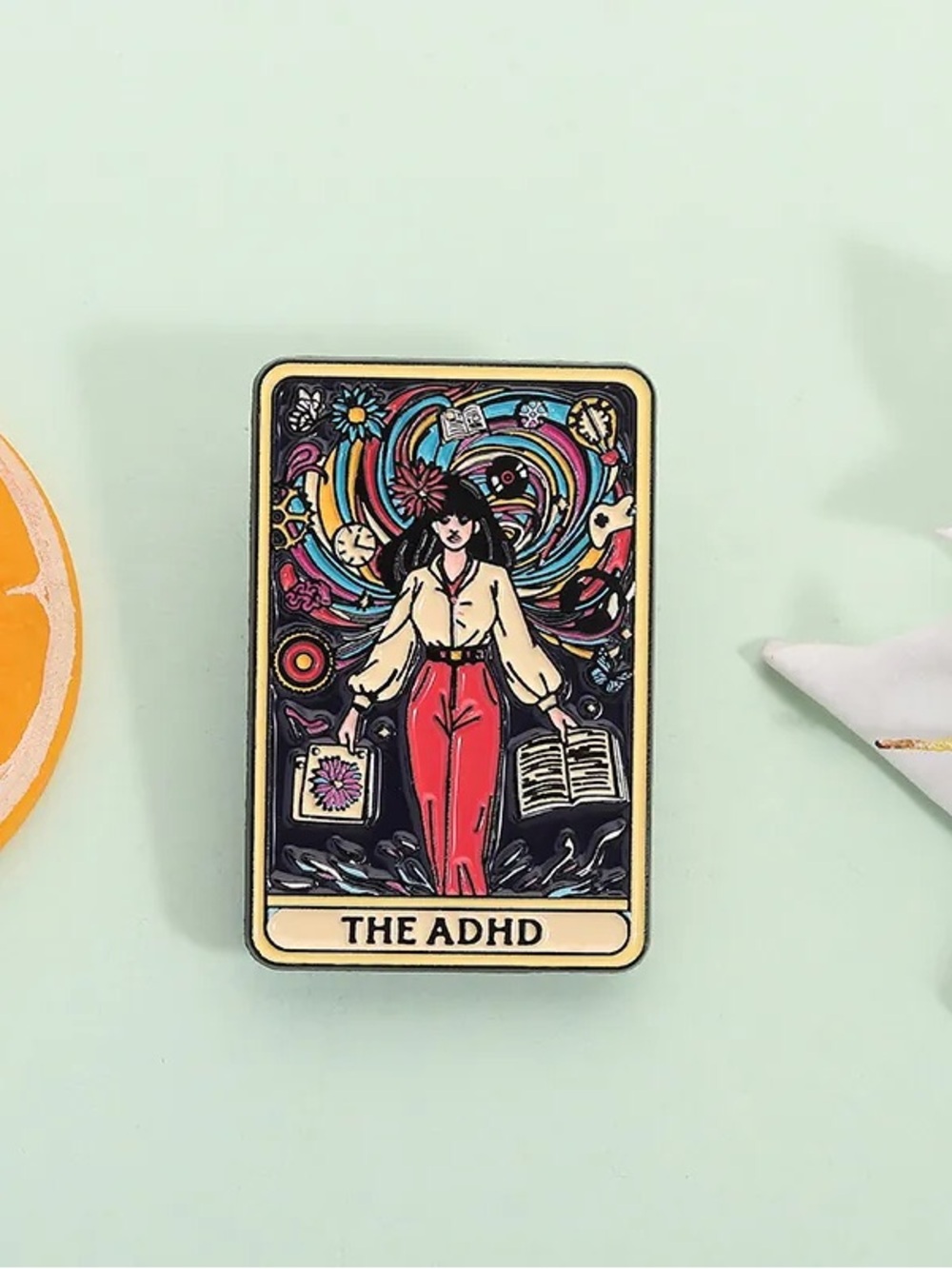 NWOT The ADHD Tarot Pin - Colorful Enamel Illustration